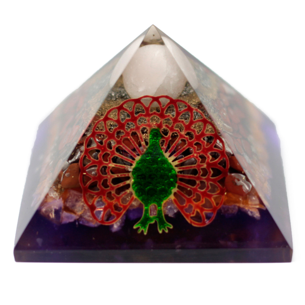Pavo real (base de tierra) Lrg Orgonite Pirámide 70cm