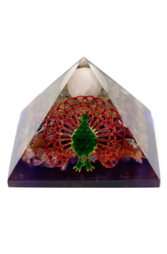 Pavo real (base de tierra) Lrg Orgonite Pirámide 70cm