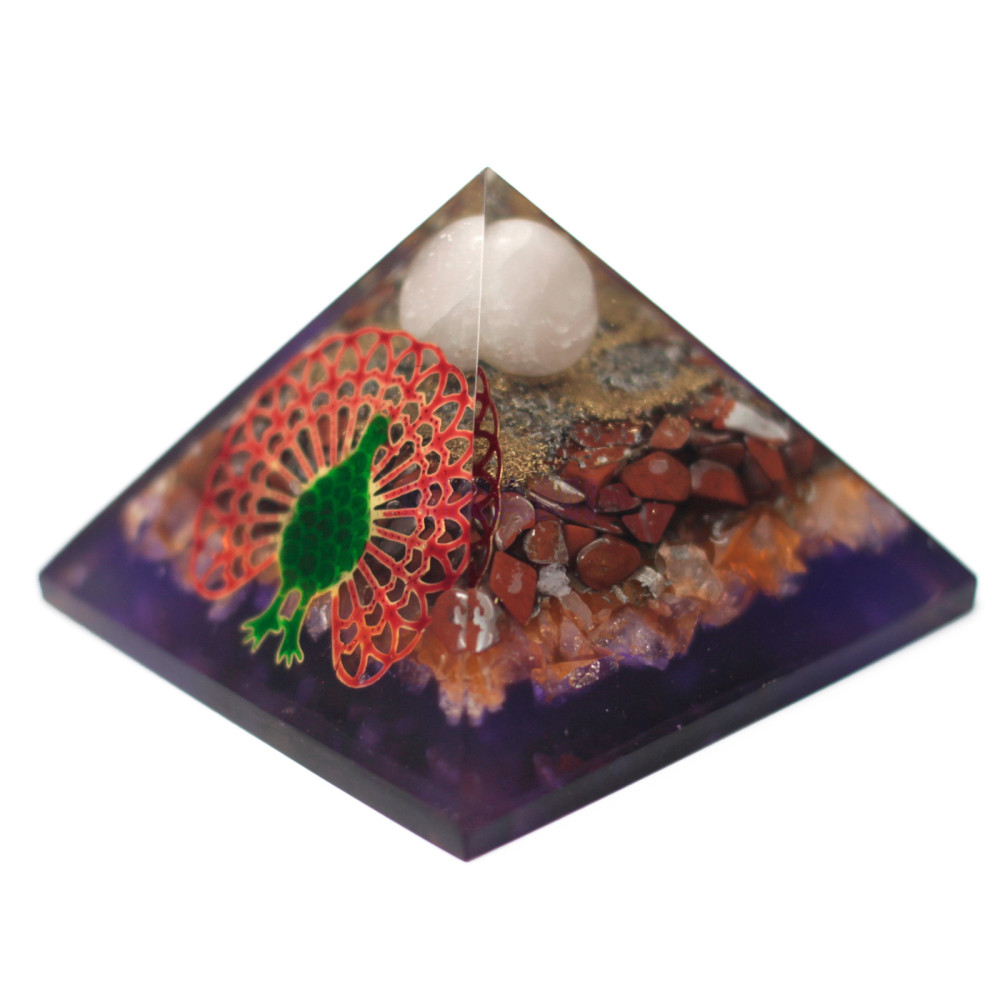 Pavo real (base de tierra) Lrg Orgonite Pirámide 70cm