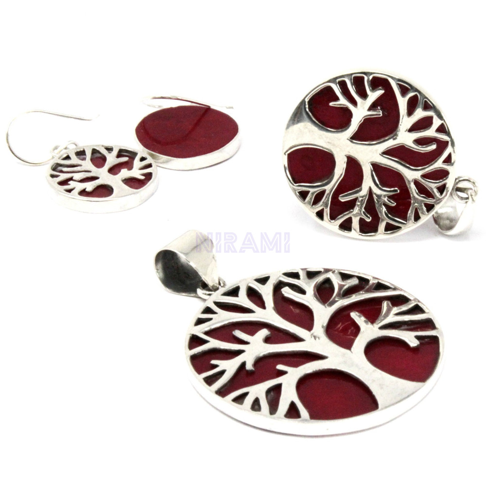 Colgante de Plata Árbol de la Vida 22mm - Efecto Coral