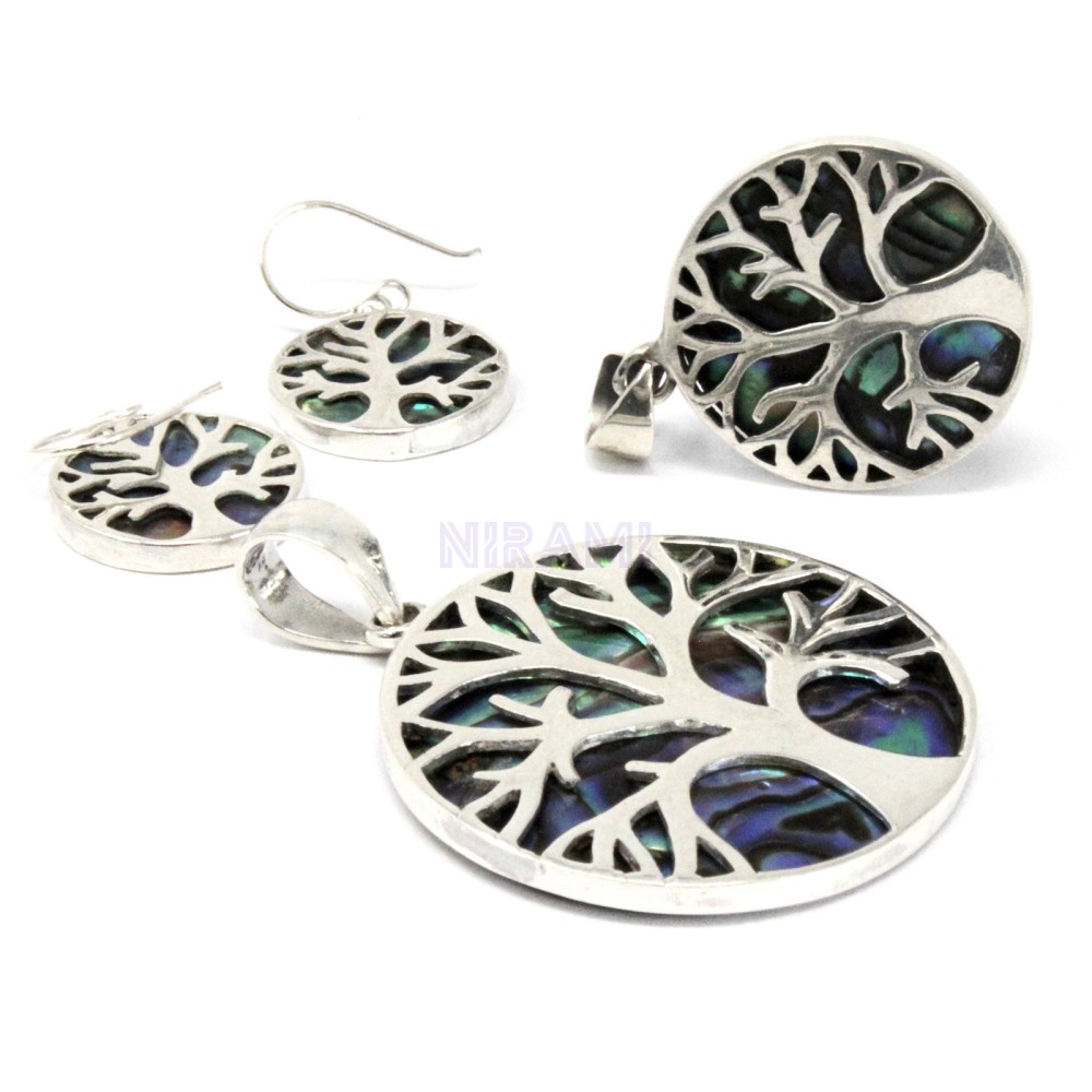 Abulón Aretes de Plata Árbol de la Vida 15mm