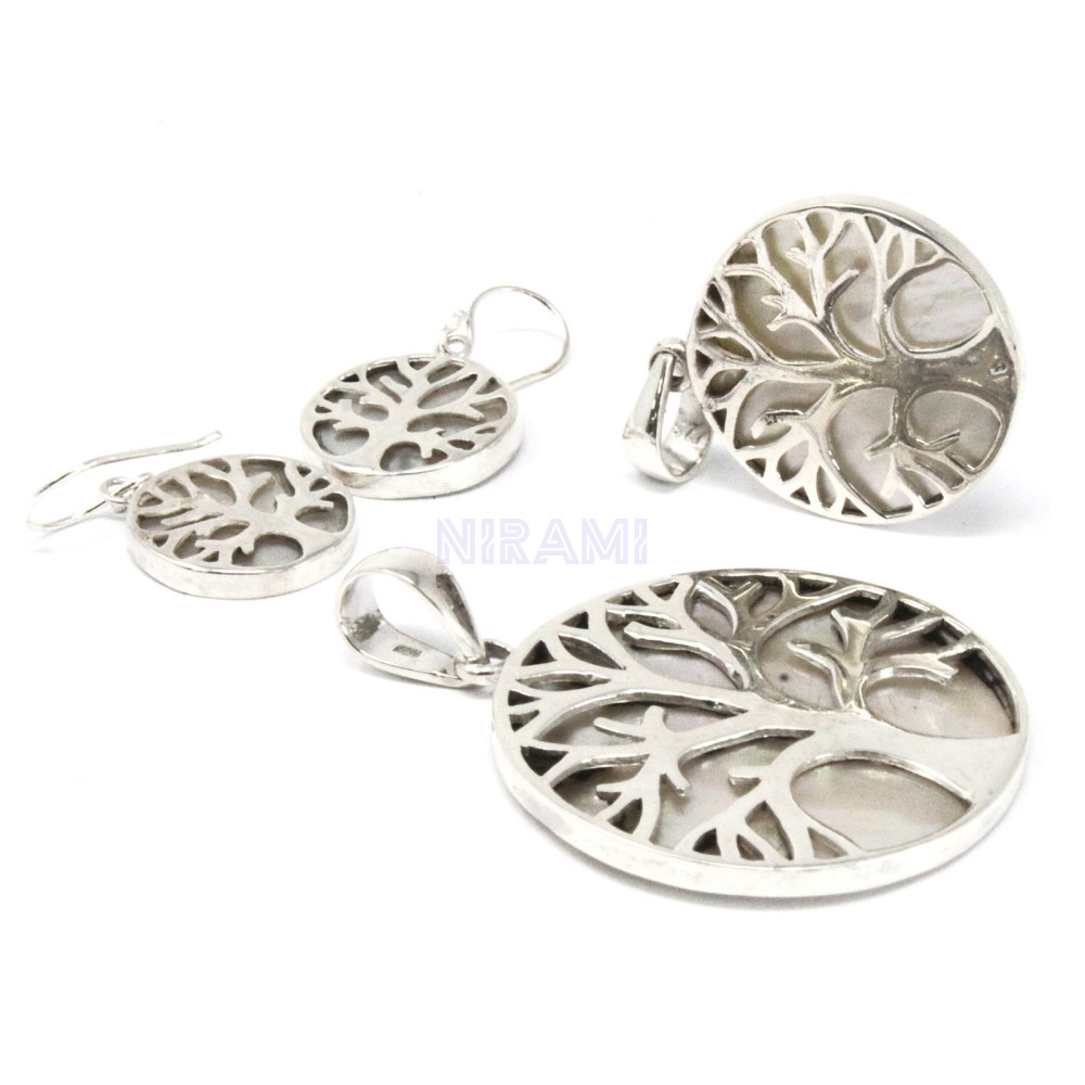 Madre Perla Aretes de Plata Árbol de la Vida 15mm