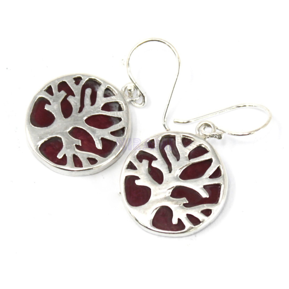 Efecto Coral Pendientes Plata de Árbol de la Vida 15mm