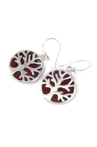 Efecto Coral Pendientes Plata de Árbol de la Vida 15mm