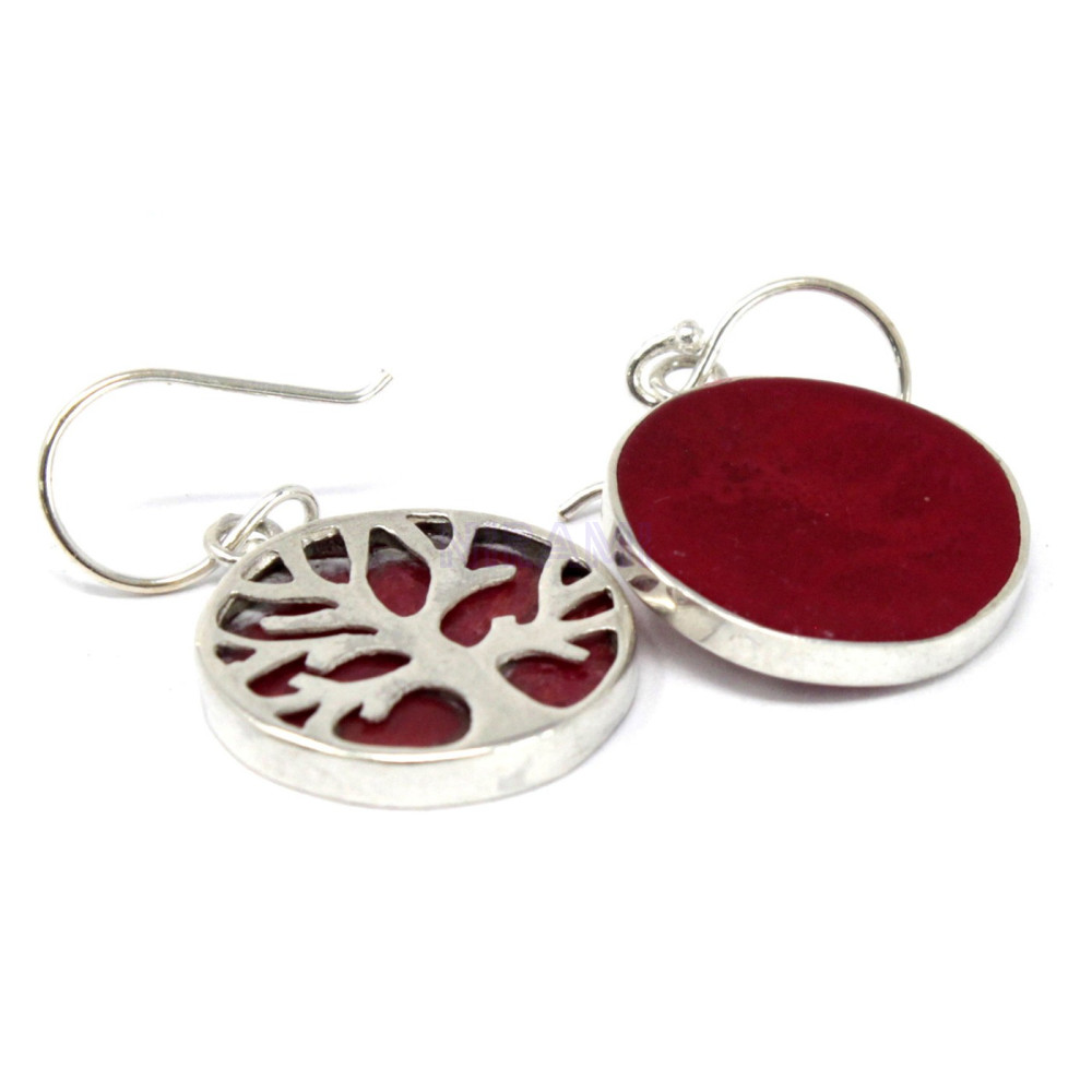 Efecto Coral Pendientes Plata de Árbol de la Vida 15mm