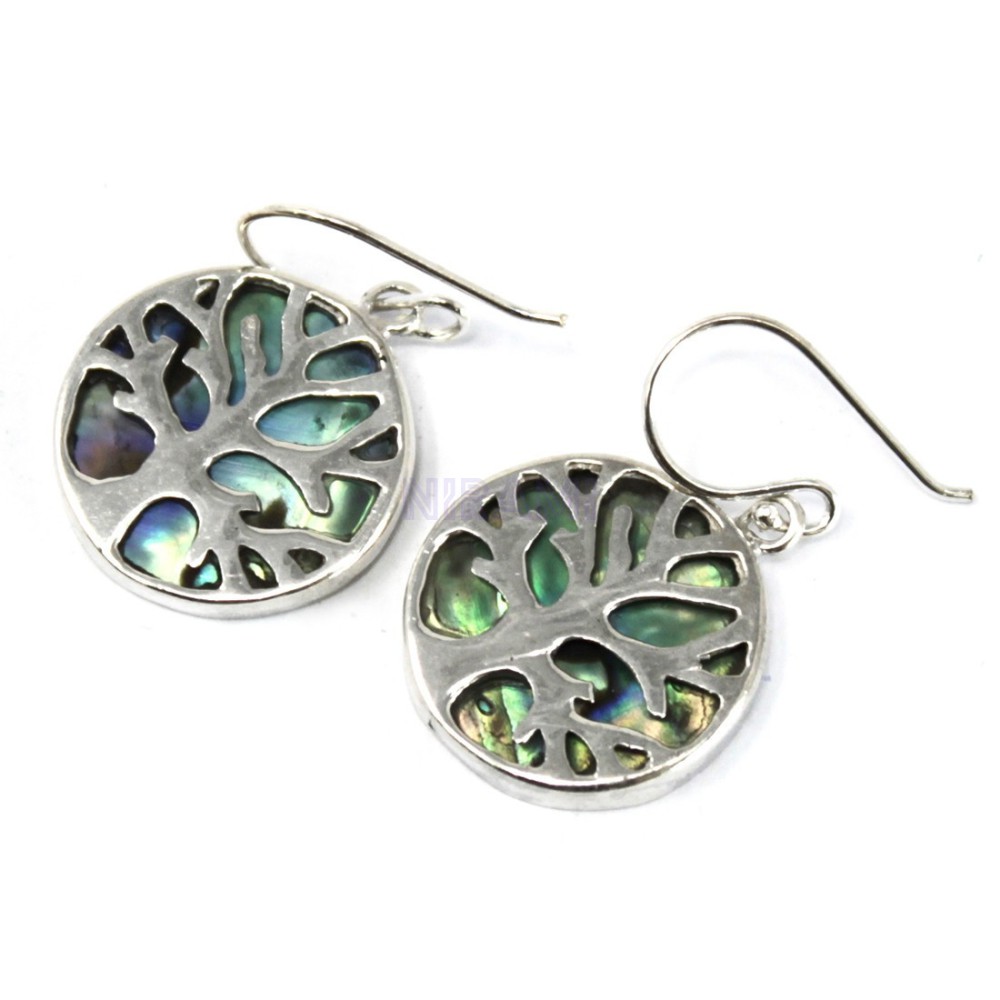 Abulón Aretes de Plata Árbol de la Vida 15mm