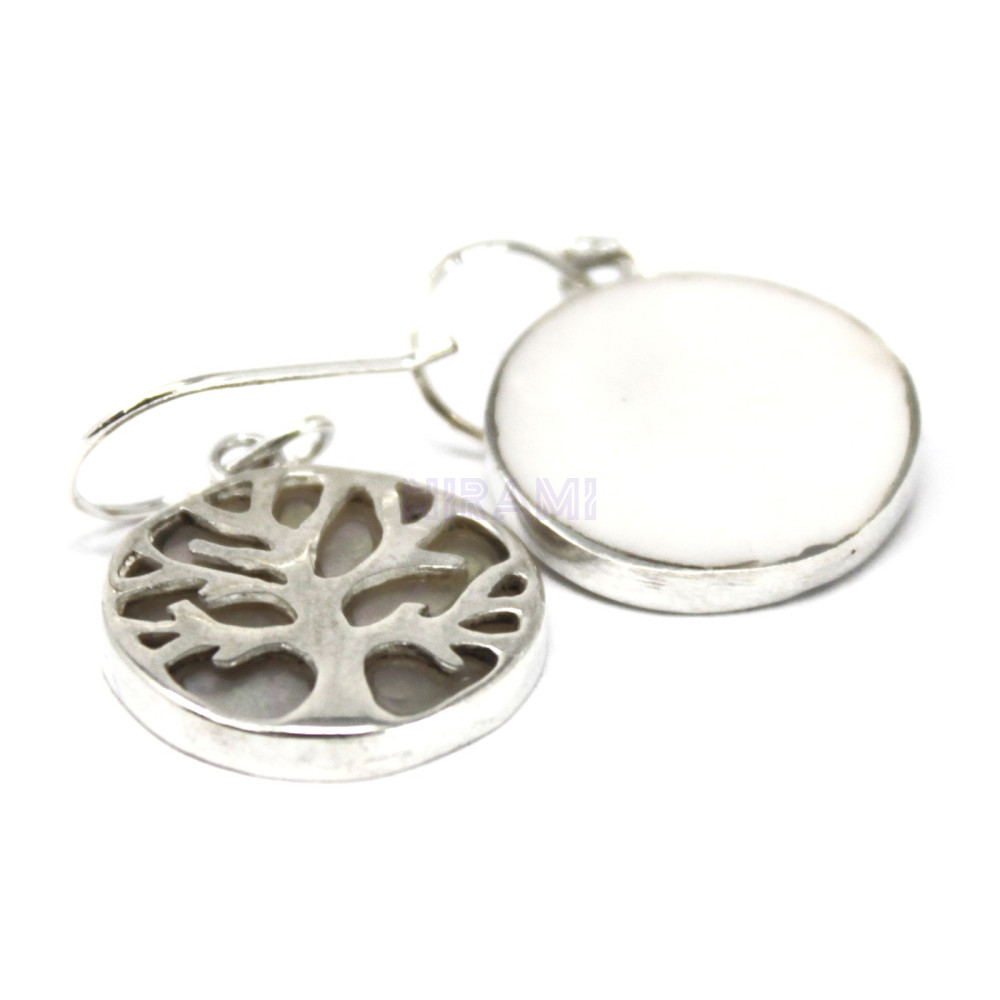 Madre Perla Aretes de Plata Árbol de la Vida 15mm
