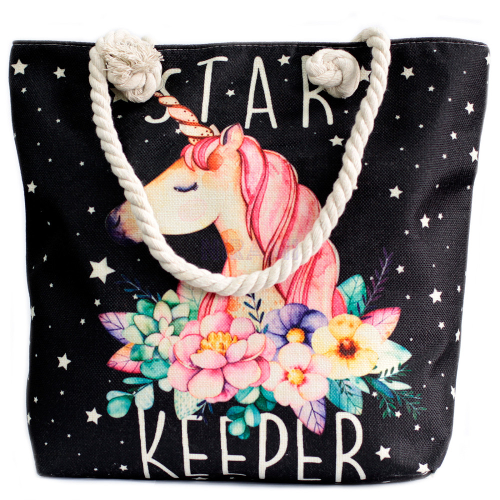 Bolso con asa de cuerda - unicornio