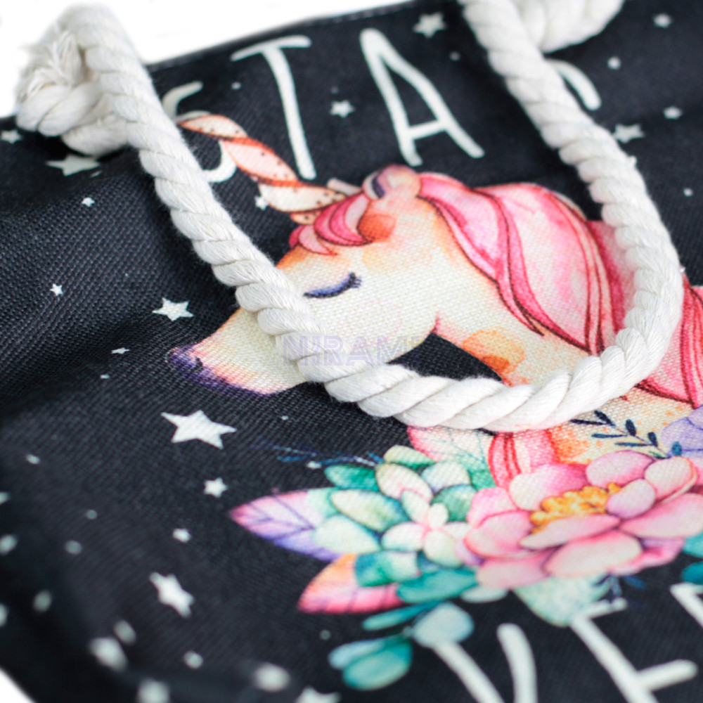 Bolso con asa de cuerda - unicornio