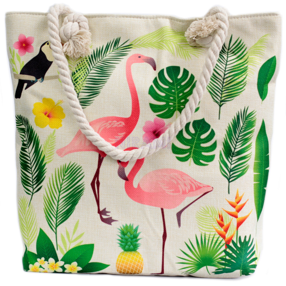 Bolso con asa de cuerda - tropical flamenco