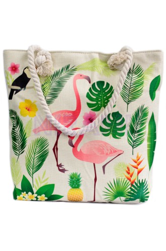 Bolso con asa de cuerda - tropical flamenco