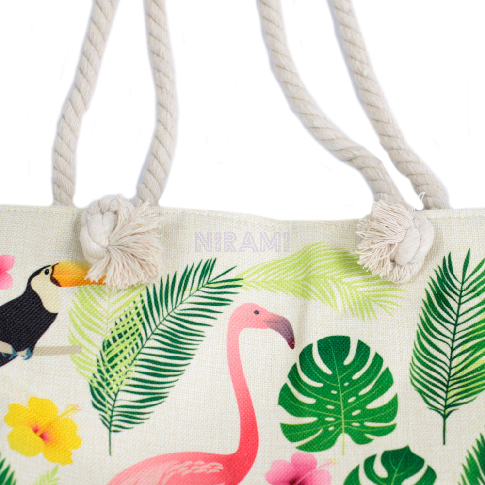 Bolso con asa de cuerda - tropical flamenco