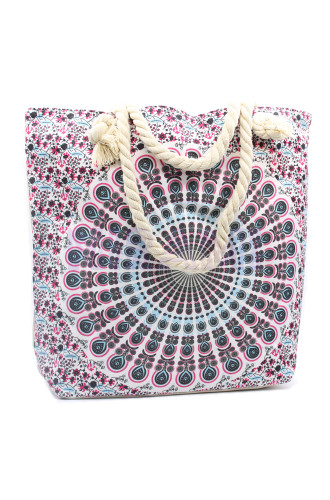 Bolso Mandala con Asa de Cuerda - Azul Eléctrico