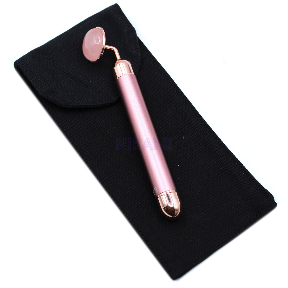 Gua Sha Rodillo con Vibración de Piedras Preciosas - Cuarzo rosa