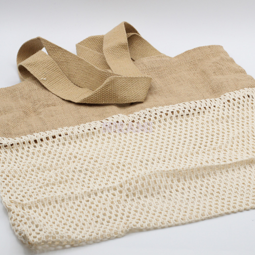 Bolsa de Malla de Yute Suave Puro y Algodón - Natural