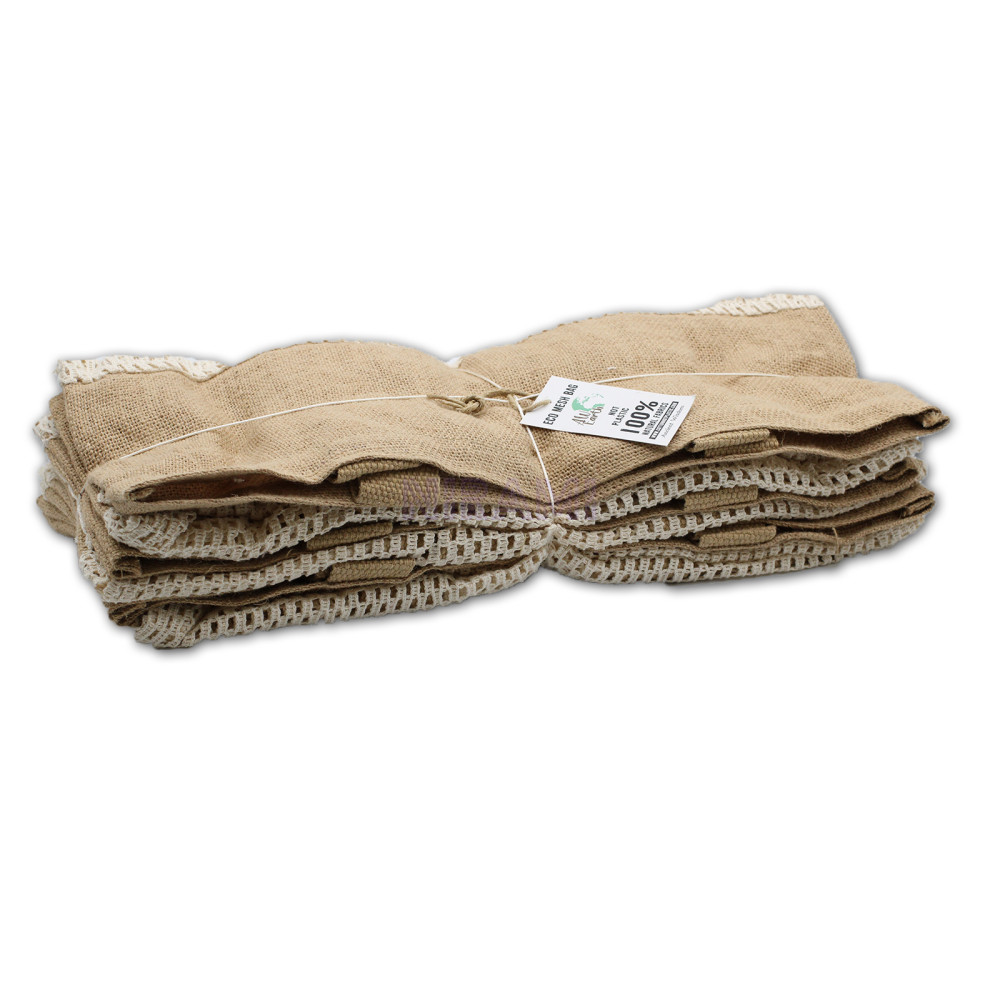 Bolsa de Malla de Yute Suave Puro y Algodón - Natural