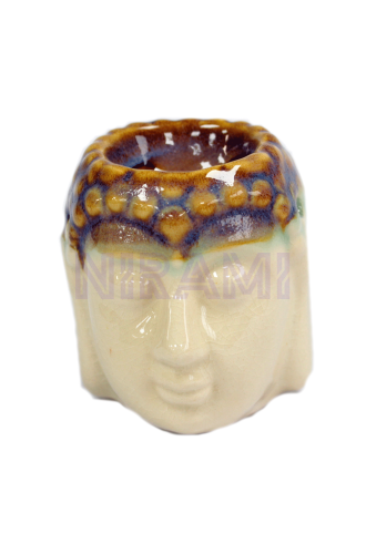 Quemador aceite Buda cara- Marfil y azul