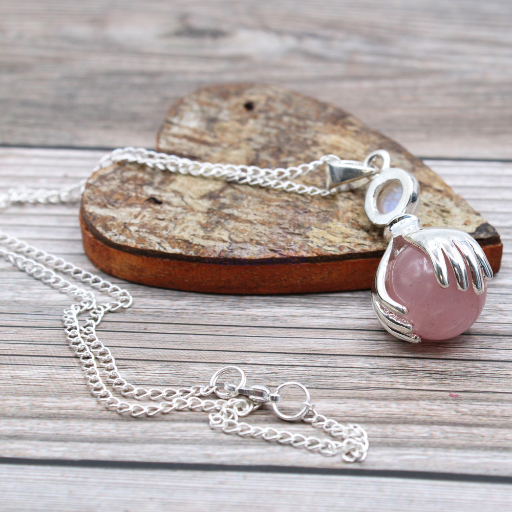 Cuarzo Rosa Colgante de Manos Curativas de Piedras Preciosas