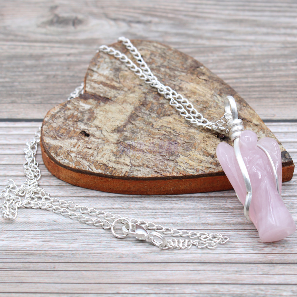 Rose Quartz Gemstone Guardian Angel Pendant