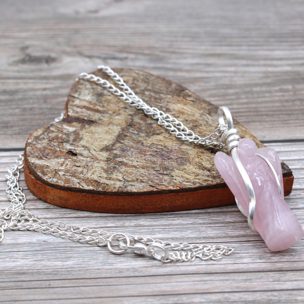 Rose Quartz Gemstone Guardian Angel Pendant