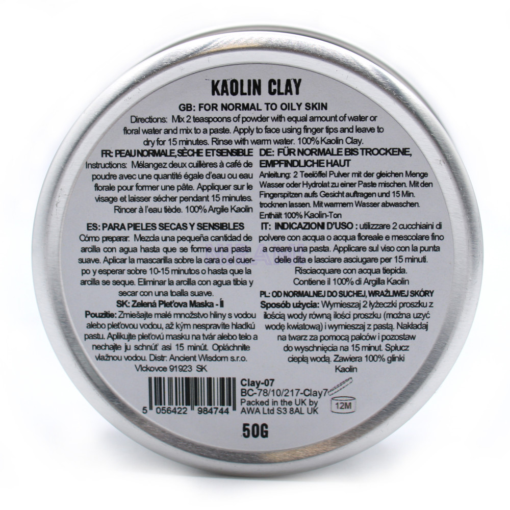 Mascarilla facial Arcilla de Caolín 50g
