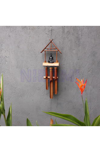 Campanilla de Bambú - Acabado Natural - Buda Negro 6 Tubos