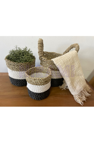 Juego de cestas de algas marinas - Gris oscuro / Blanco / Natural