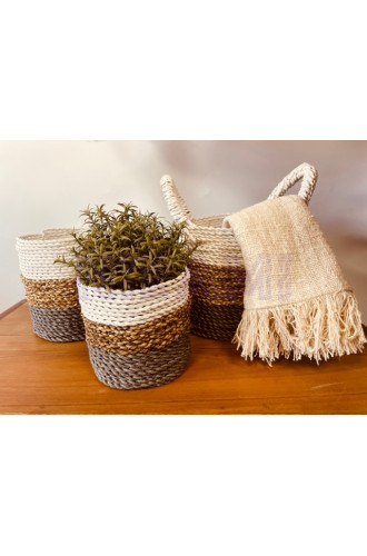 Juego de cestas de algas marinas - Gris / Natural / Blanco