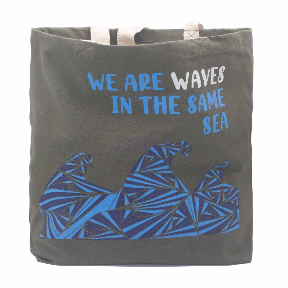 Bolsa de algodón estampada - Somos olas  (gris, azul, natural)