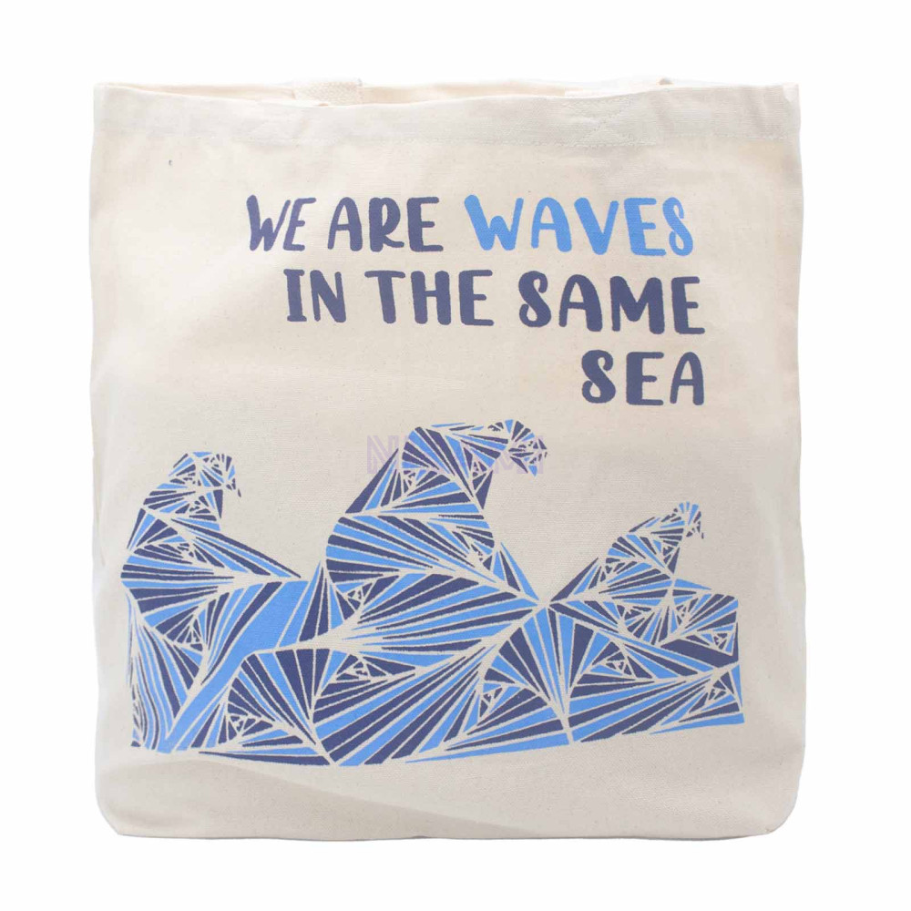 Bolsa de algodón estampada - Somos olas  (gris, azul, natural)