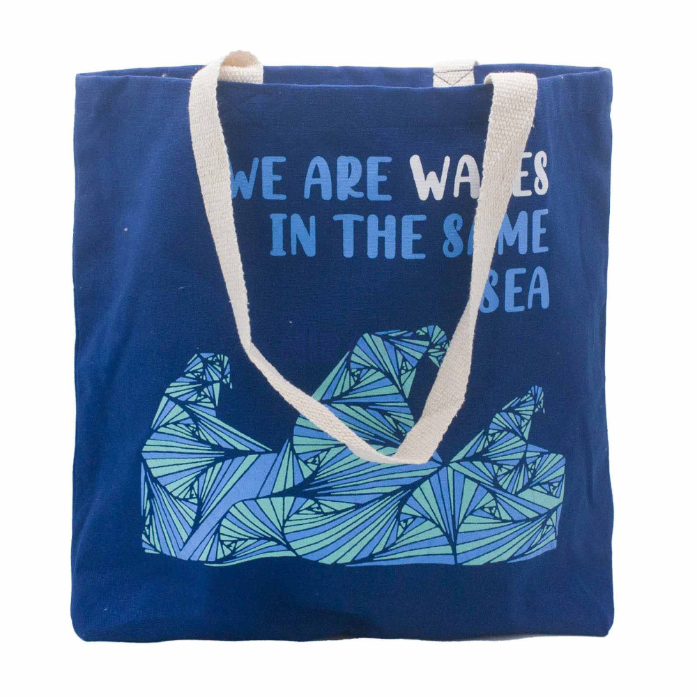 Bolsa de algodón estampada - Somos olas  (gris, azul, natural)