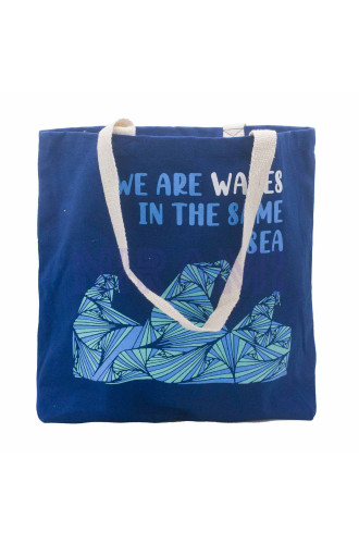 Bolsa de algodón estampada - Somos olas  (gris, azul, natural)