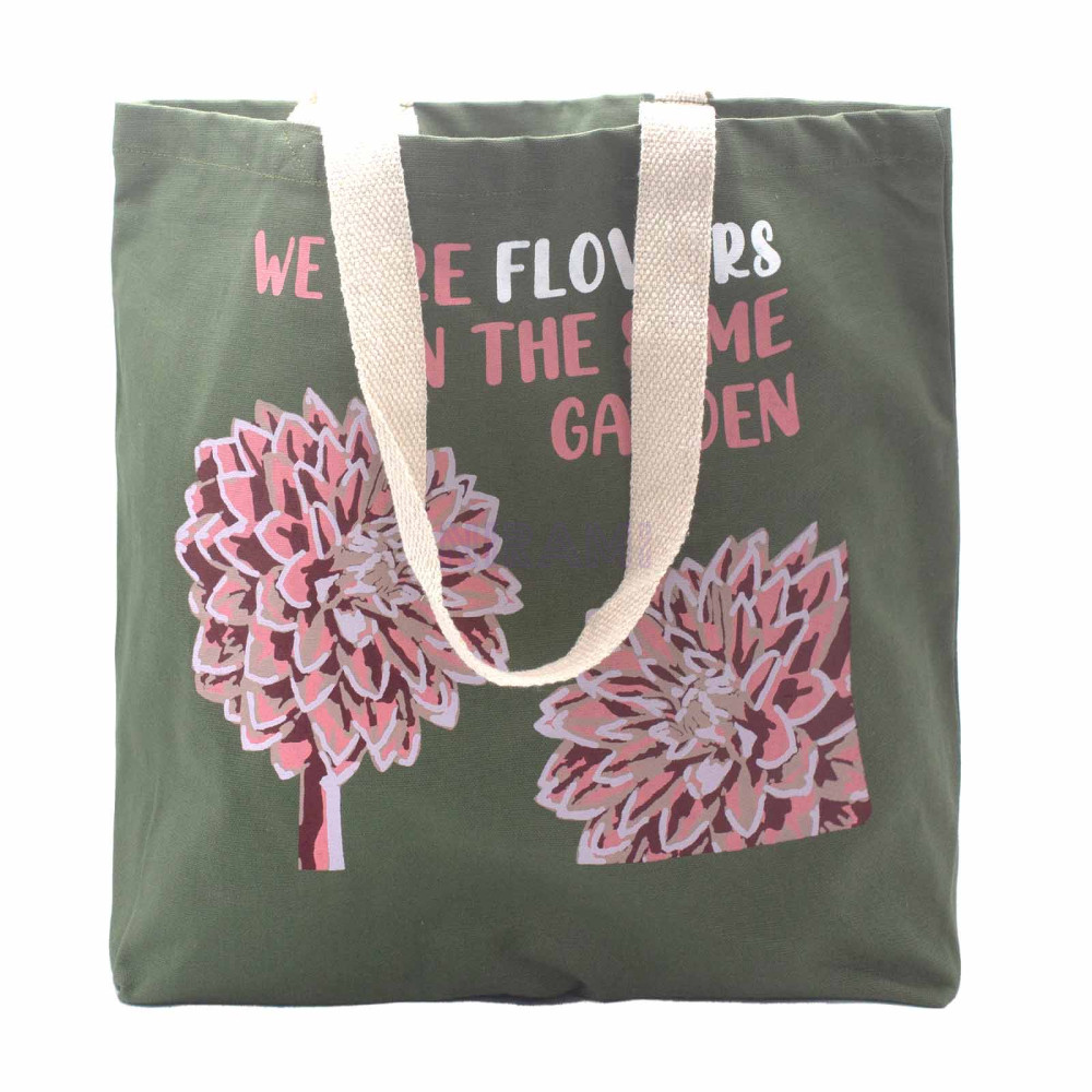 Bolsa de algodón ecologico estampada - Somos flores (Oliva, Rosa y Natural)
