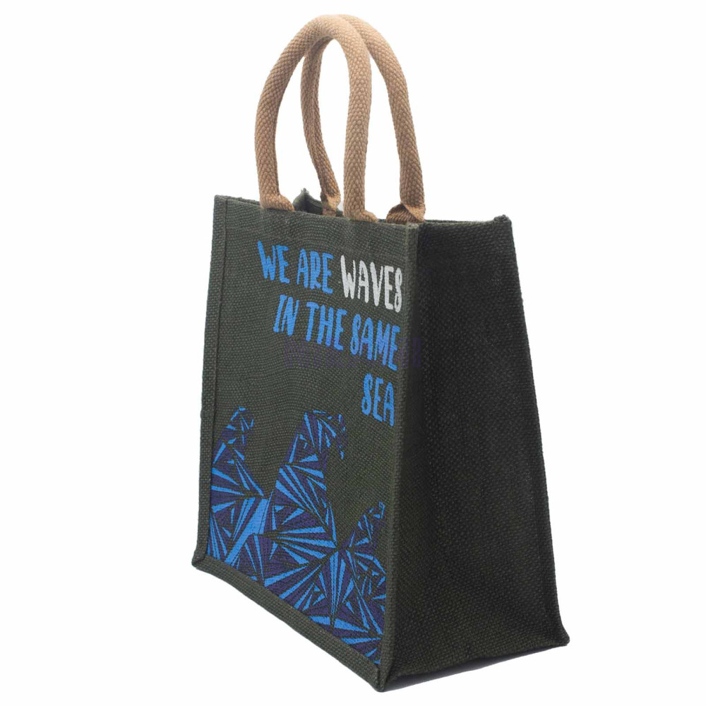 Bolsa de yute estampada - Somos olas (Cinza, Azul y Natural)