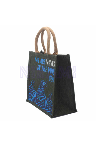 Bolsa de yute estampada - Somos olas (Cinza, Azul y Natural)