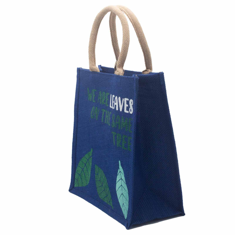 Bolsa de yute estampada - Somos hojas (Amarillo, Azul y Natural)