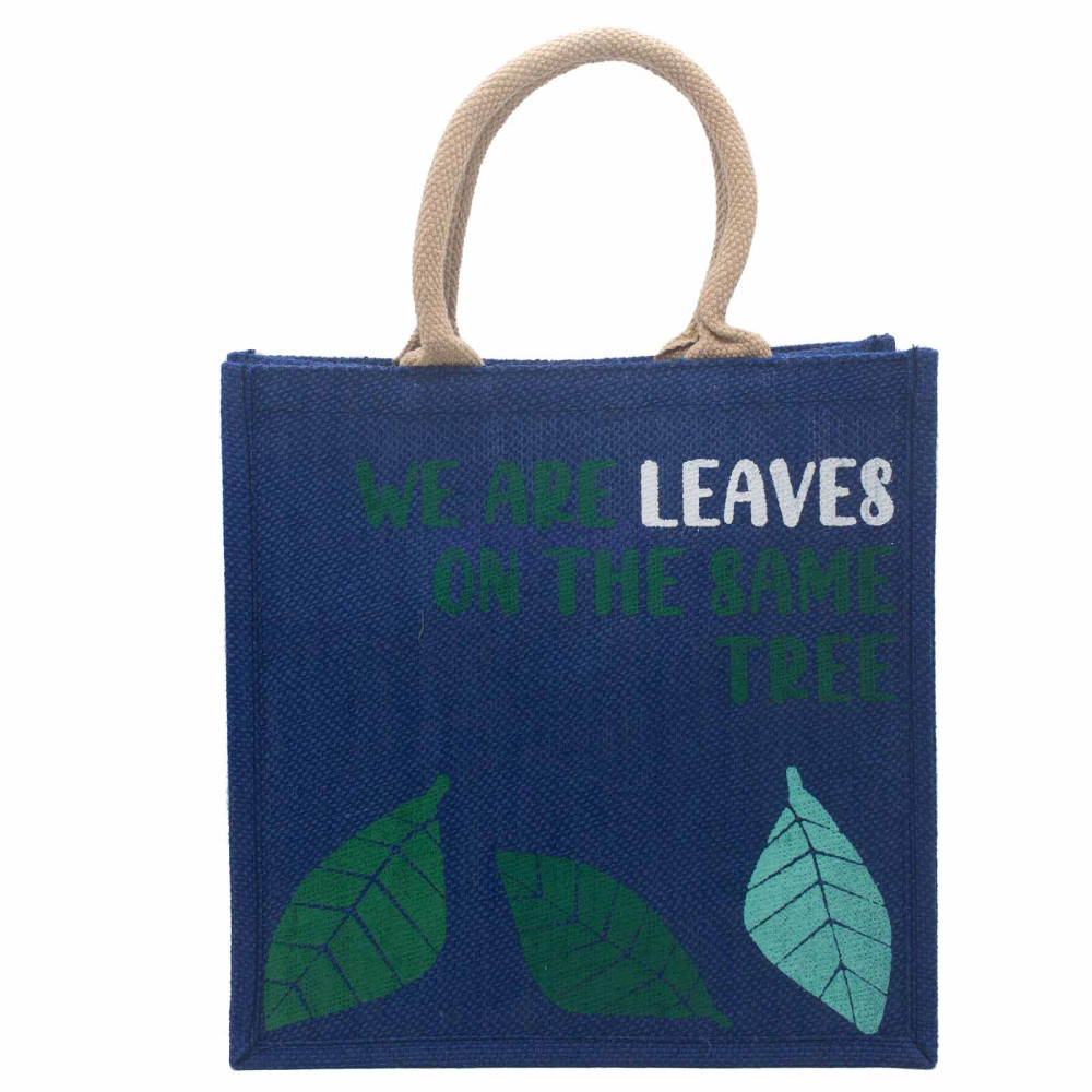 Bolsa de yute estampada - Somos hojas (Amarillo, Azul y Natural)