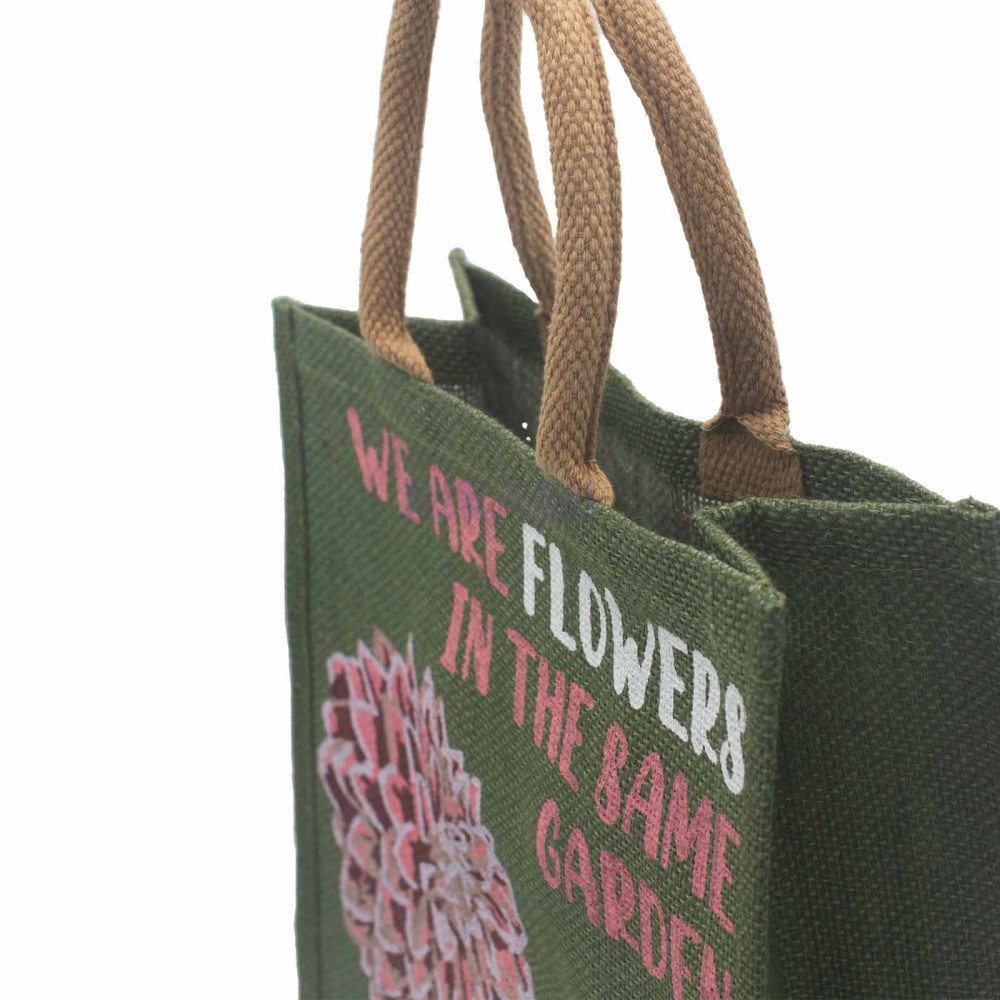 Bolsa de yute estampada - Somos flores (Oliva, Rosa y Natural)