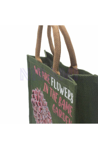 Bolsa de yute estampada - Somos flores (Oliva, Rosa y Natural)