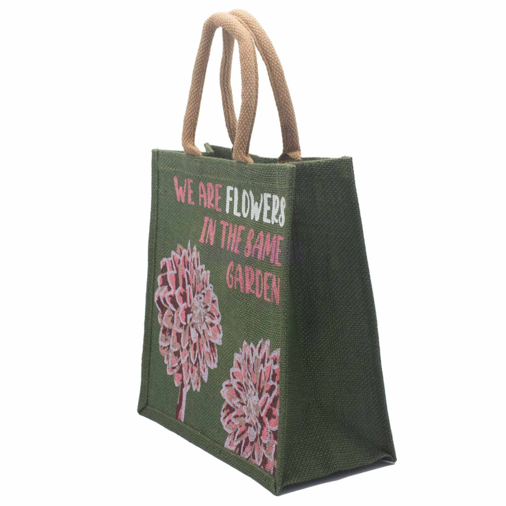 Bolsa de yute estampada - Somos flores (Oliva, Rosa y Natural)