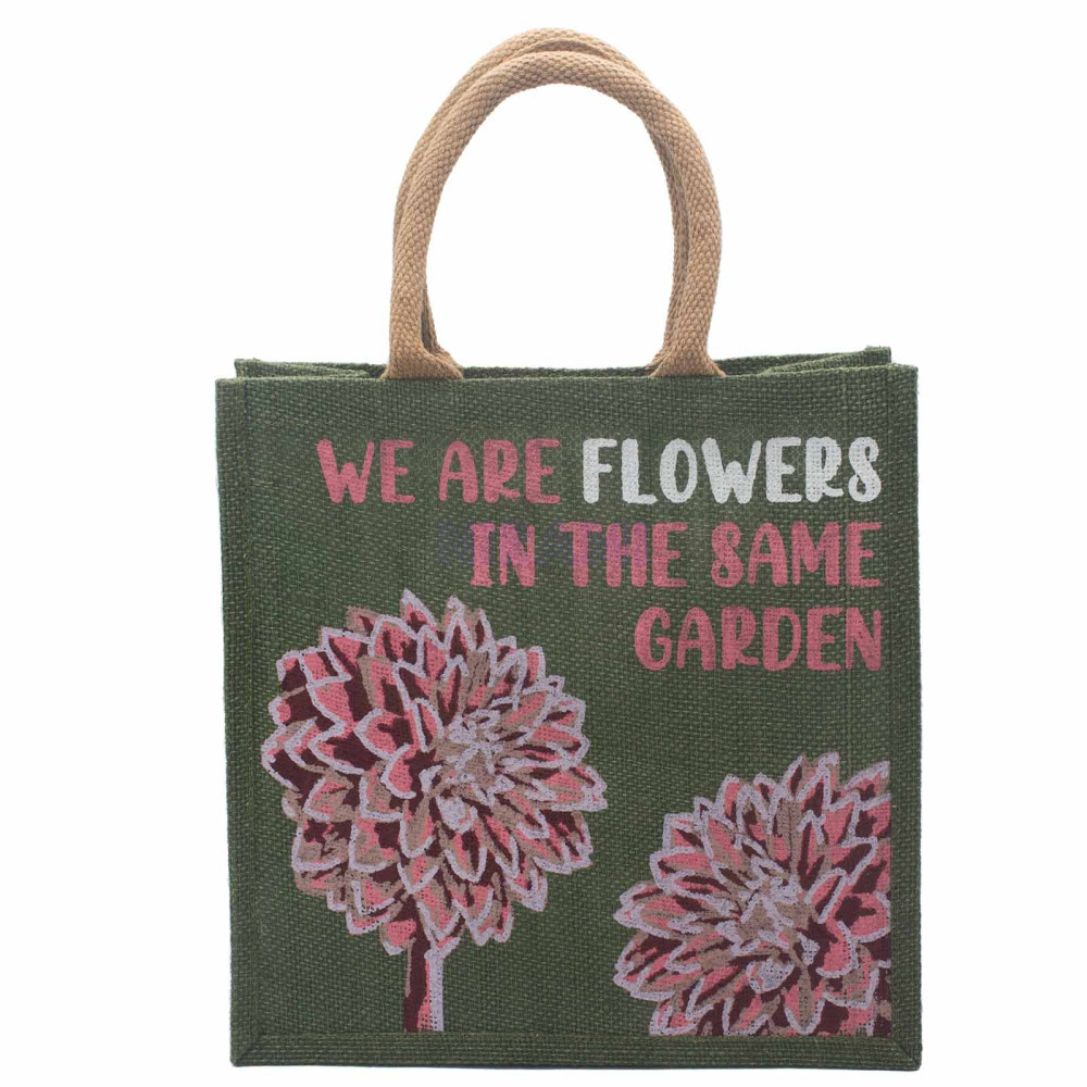 Bolsa de yute estampada - Somos flores (Oliva, Rosa y Natural)