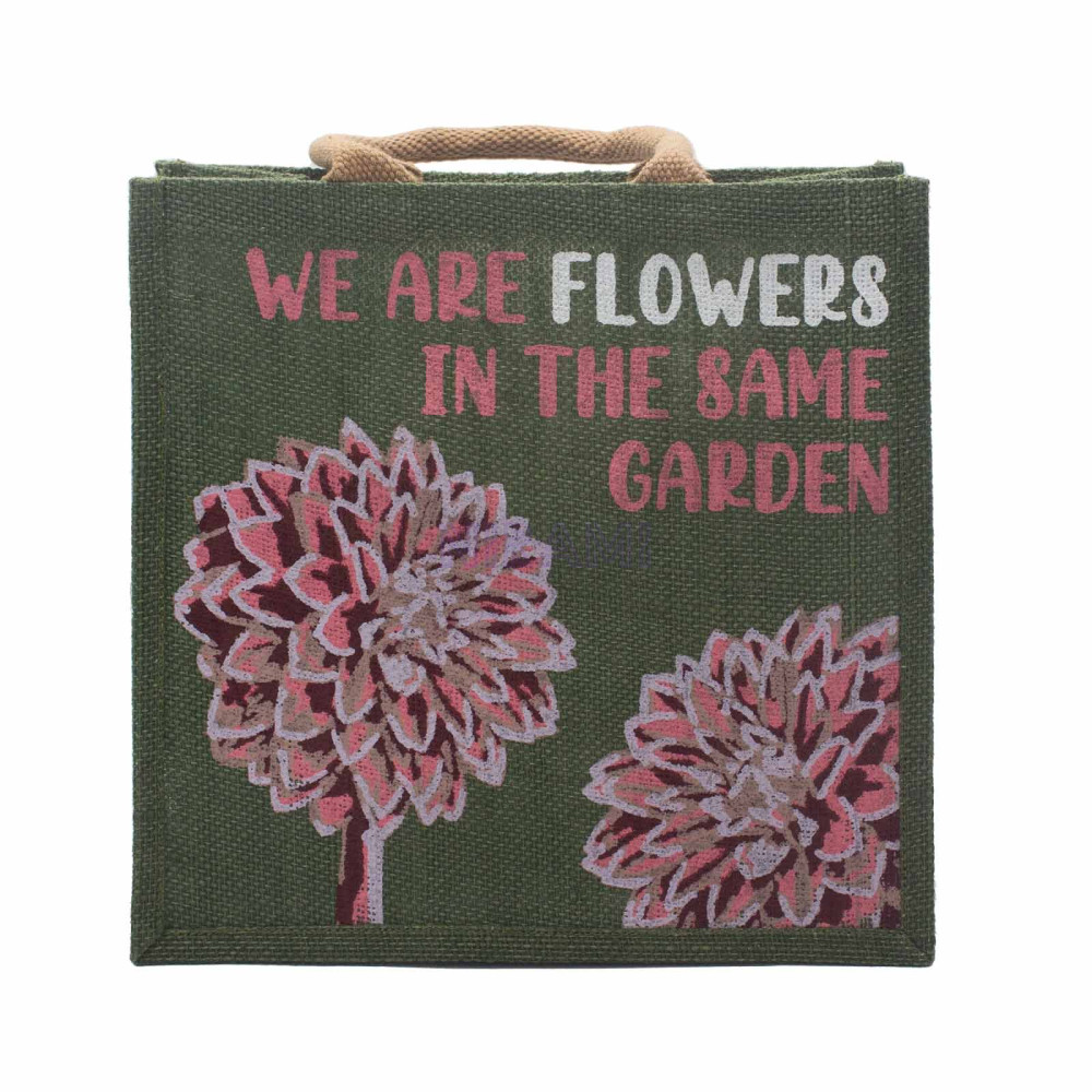 Bolsa de yute estampada - Somos flores (Oliva, Rosa y Natural)