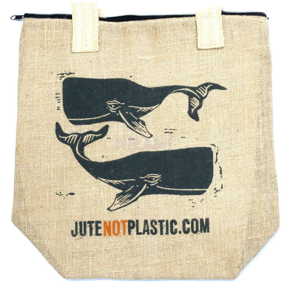 Bolso de yute ecológico - Dos ballenas ( diseños surtidos)