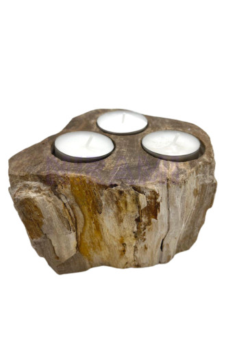 Portavelas de Madera Petrificada - Triple