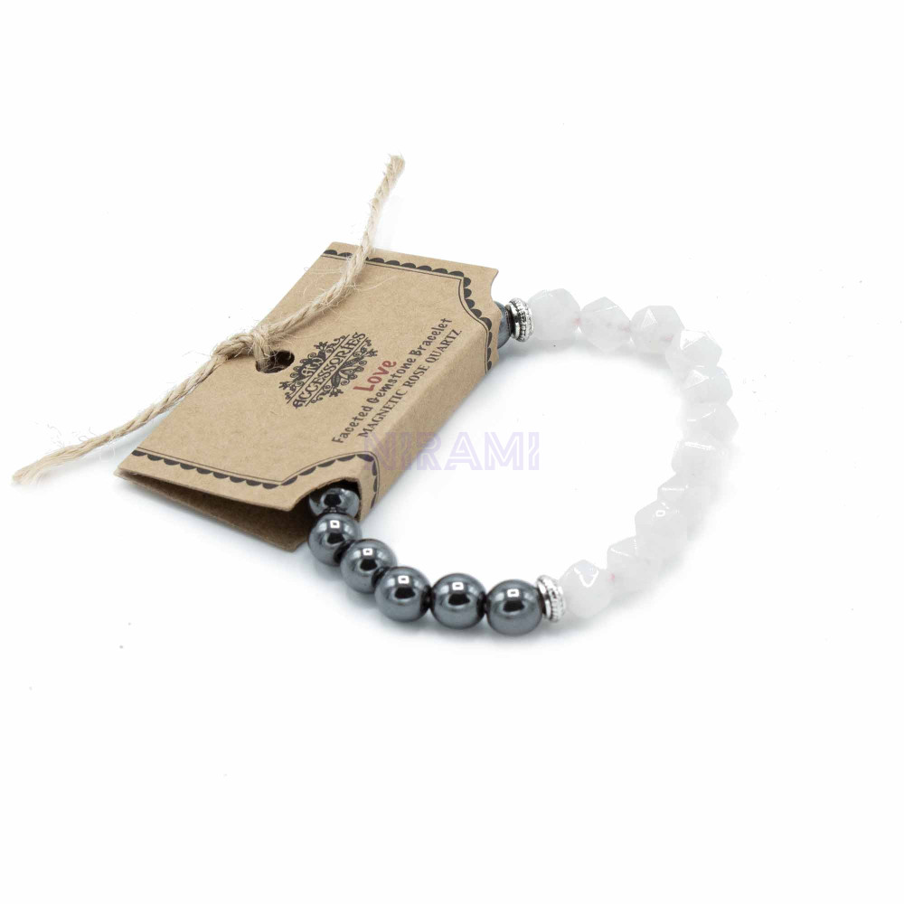Cuarzo Rosa Pulsera de Piedra Preciosa Tallada - Magnético