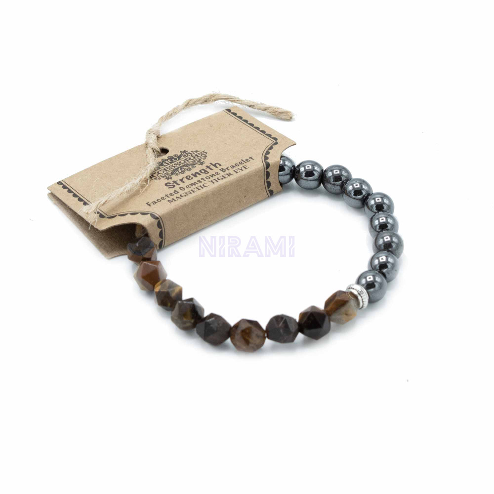 Ojo de Tigre Pulsera de Piedra Preciosa Tallada - Magnético