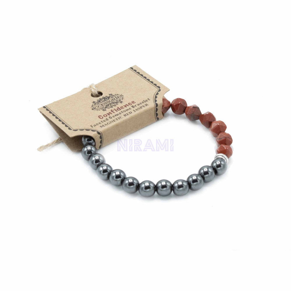 Red Jasper Faceted Gemstone Bracelet - Magnetic 