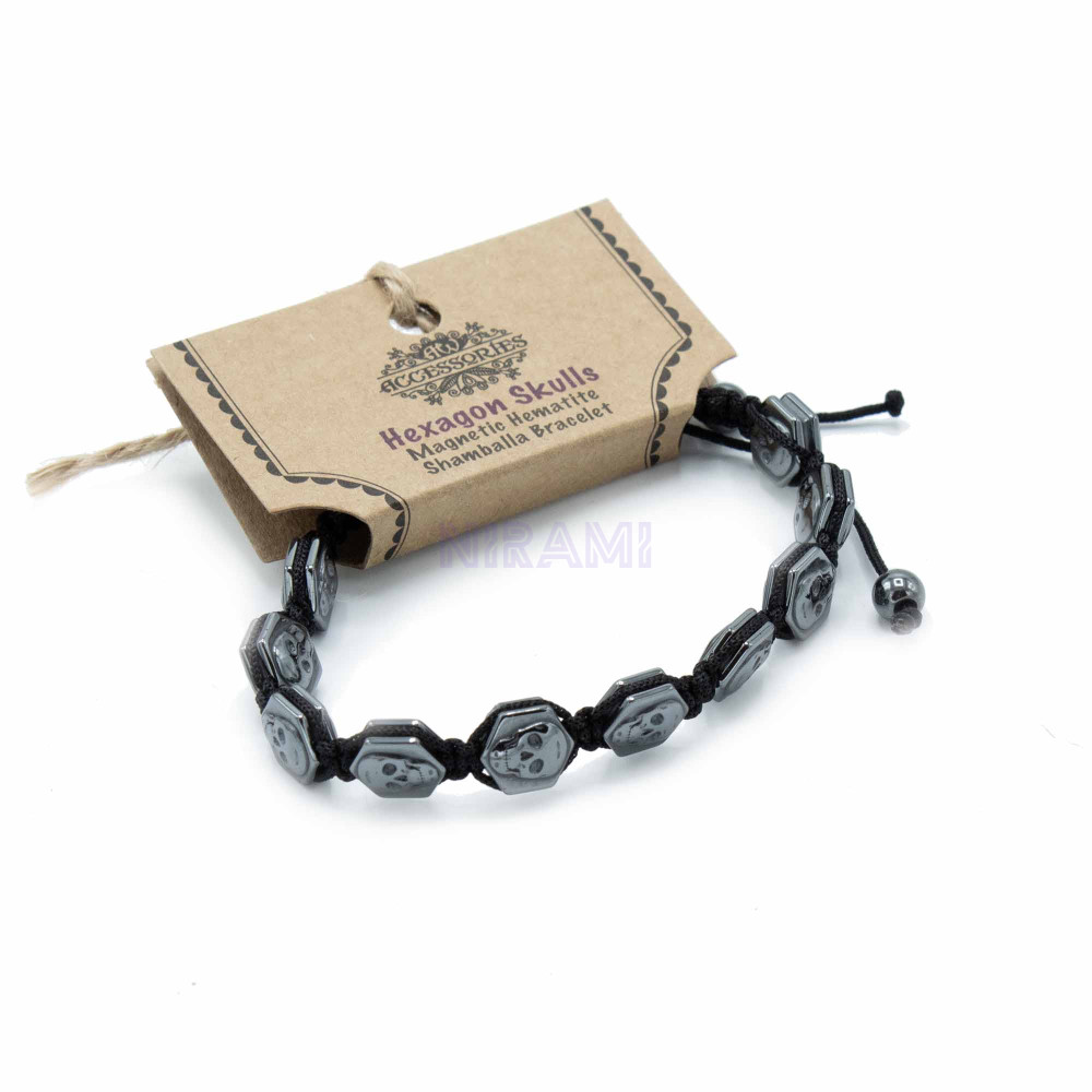 Calaveras Hexagonales Pulsera Magnética Shamballa de Hematita