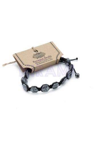 Calaveras Hexagonales Pulsera Magnética Shamballa de Hematita
