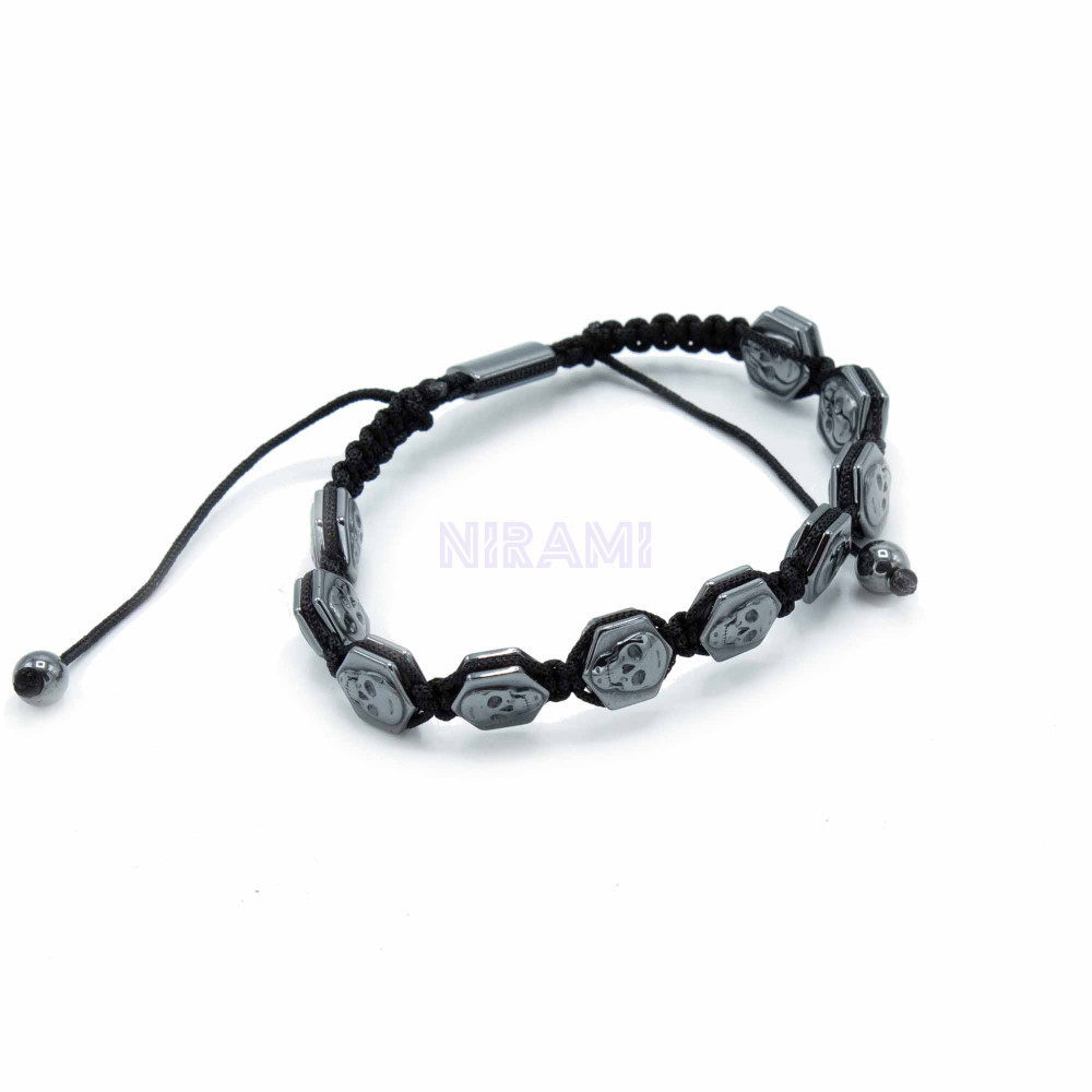 Calaveras Hexagonales Pulsera Magnética Shamballa de Hematita